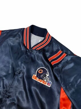 VTG Chalk Line Chicago Bears Satin Bomber Jacket Men’s Large 80s Navy NFL